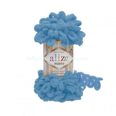 Пряжа Alize Puffy, голубой 16, микрополиэстер 100%, 100 г.