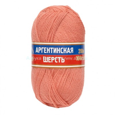 Пряжа &quot;Аргентинская шерсть&quot;, персик 037, шерсть 100%, 100 г.