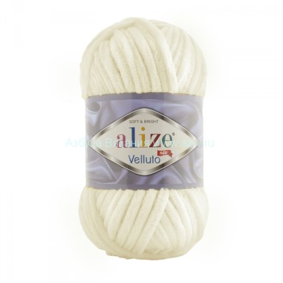 Пряжа Alize Velluto, молочный 62 , микрополиэстер 100%, 100 г.