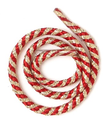 Шнур для пакетов, ПЭ с люрексом кручёный, 5 мм., красный/серебро
