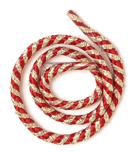 Шнур для пакетов, ПЭ с люрексом кручёный, 5 мм., красный/серебро