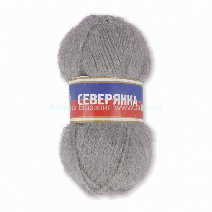 Пряжа "Северянка", светло серый 168, шерсть 30%, вербл. шерсть 5%, акрил 65%, 100 г.