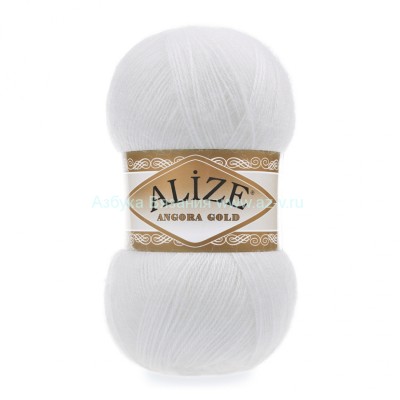 Пряжа Alize Angora Gold белый 055, 20% шерсть, 80% акрил, 100 гр.