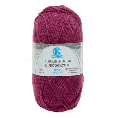 Пряжа &quot;Праздничная&quot;, фуксия 190, ПАН 48%, акрил 48%, метанит 4%, 50 г.